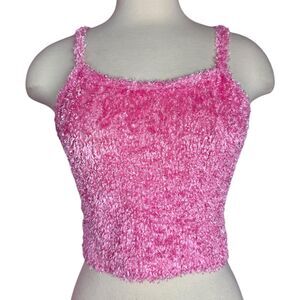 Size M/L | Vintage 1990s 90s Sleeveless Pink Fuzzy Crop Top by Venus